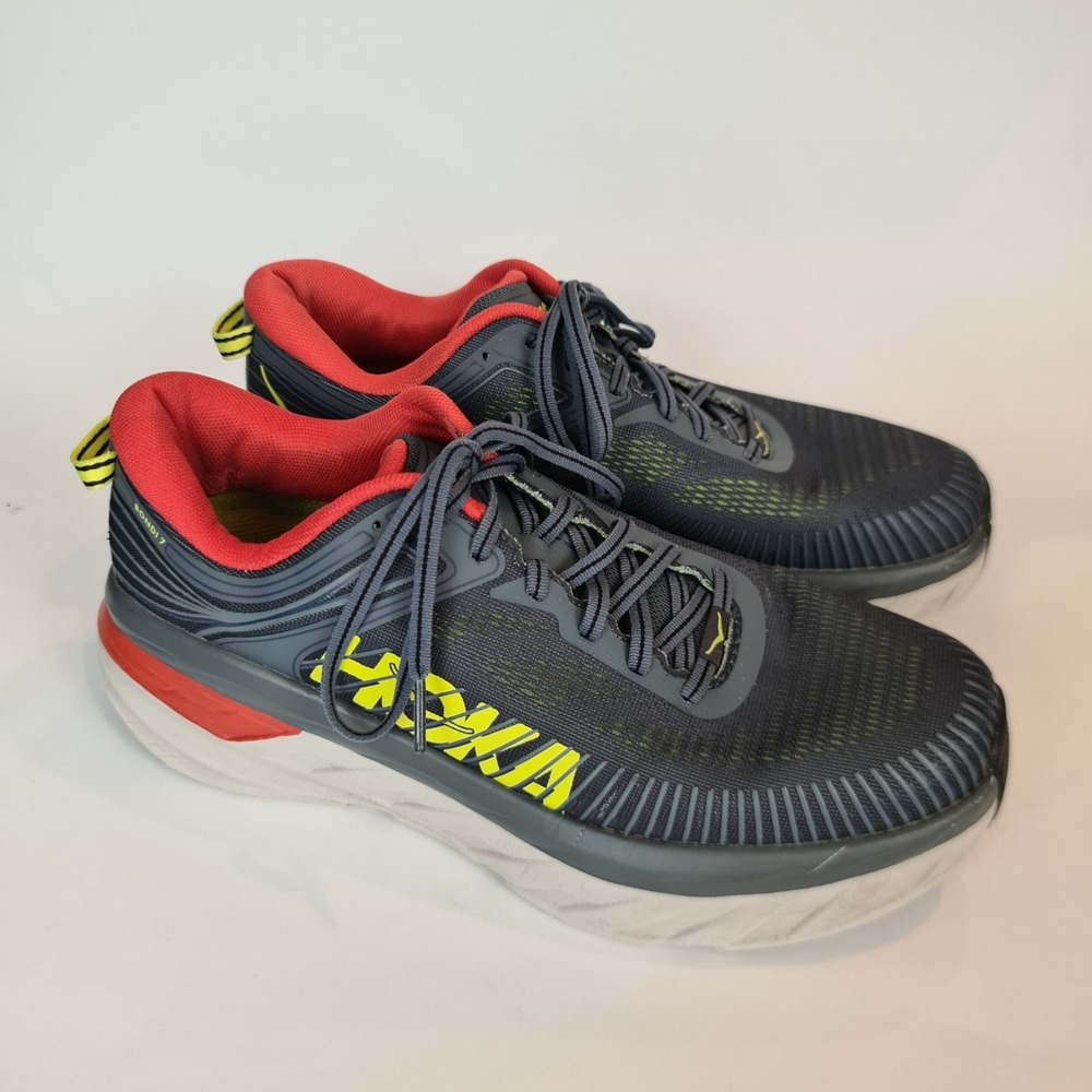 Hoka One One Mens Bondi 7 Turbulence Chili Running Sneakers Size 9.5 Orange Gray